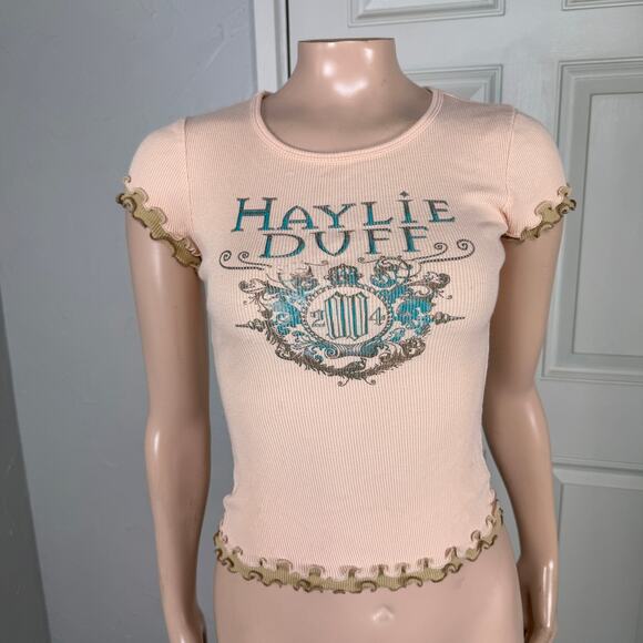 Vintage y2K Top S Shirt Knit Haylie Diff Short sleeve Cotton Baby Tee Ruffle Y9 - Picture 1 of 6